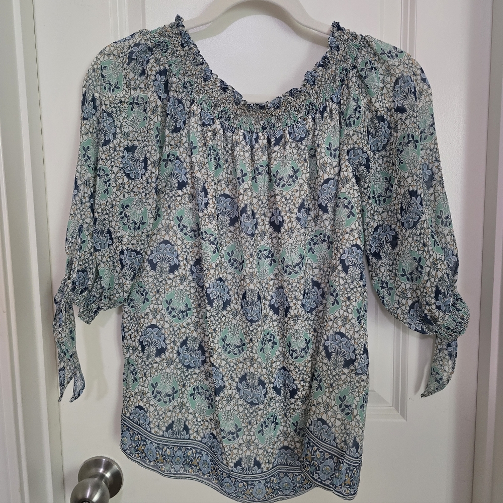 Max Studio Blue and Green Patterned Blouse